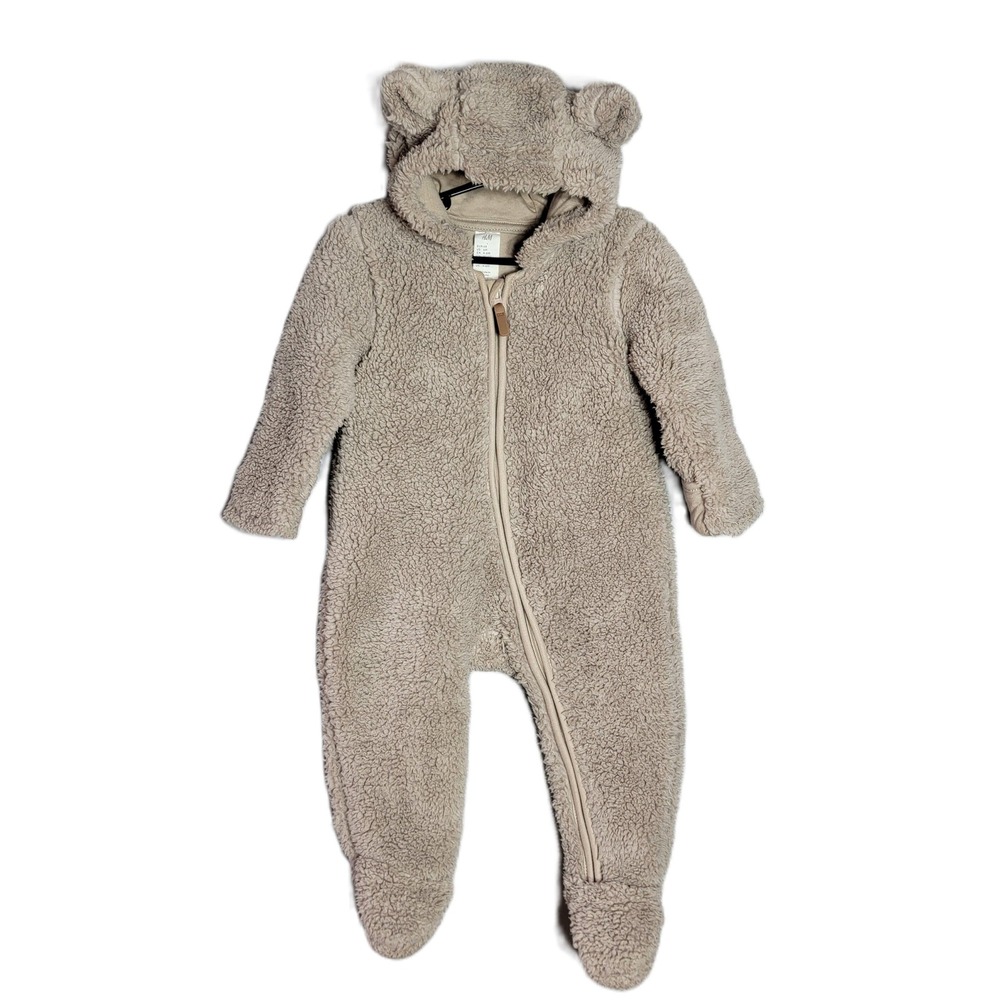 H&M Baby Sherpa Fleece Teddy Bear Bunting Pram Suit Beige 6M 4-6 Months